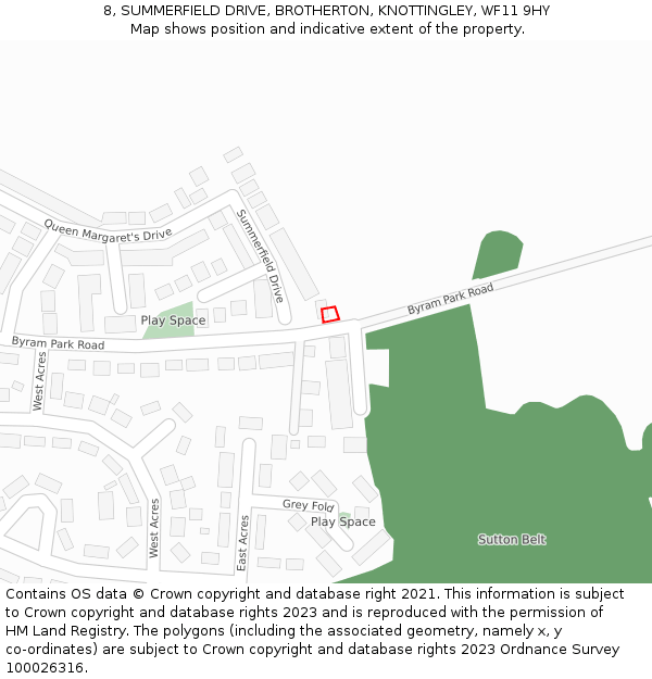 8, SUMMERFIELD DRIVE, BROTHERTON, KNOTTINGLEY, WF11 9HY: Location map and indicative extent of plot