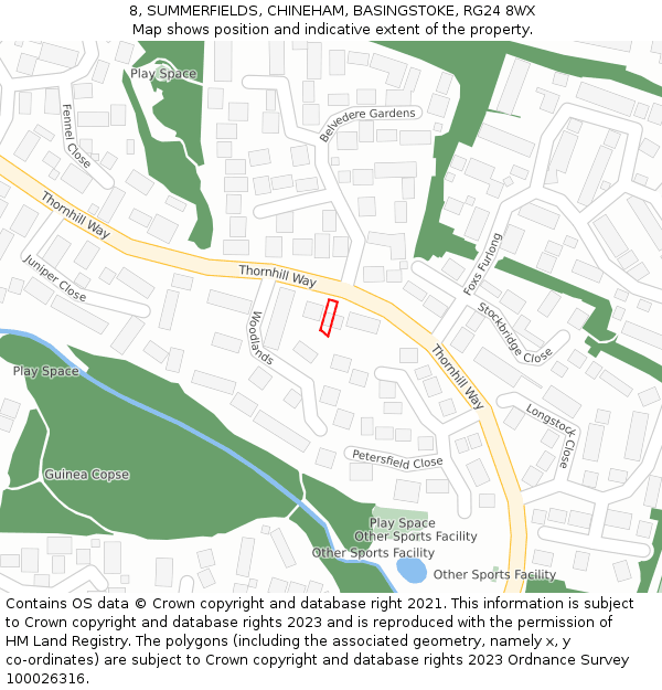 8, SUMMERFIELDS, CHINEHAM, BASINGSTOKE, RG24 8WX: Location map and indicative extent of plot