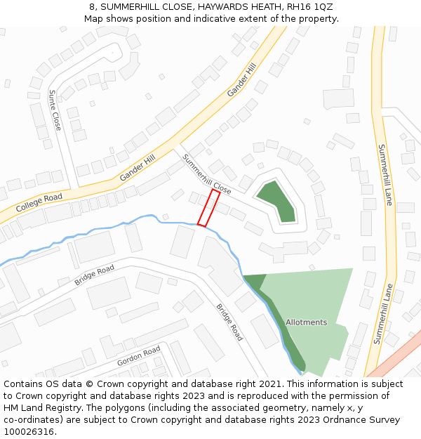 8, SUMMERHILL CLOSE, HAYWARDS HEATH, RH16 1QZ: Location map and indicative extent of plot