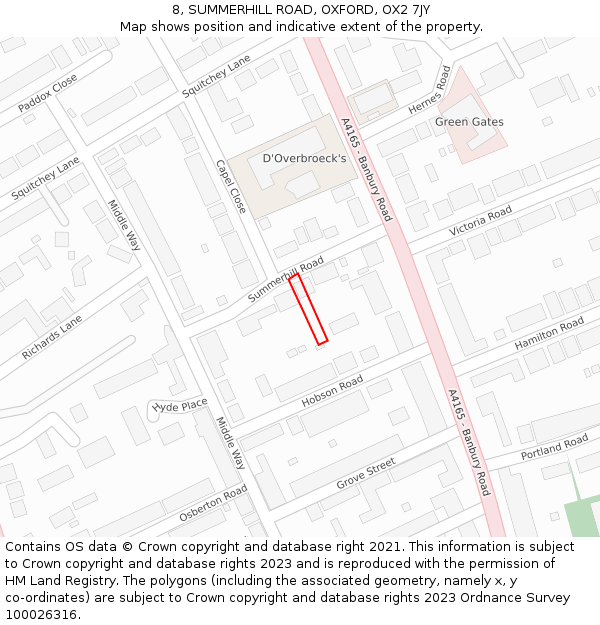 8, SUMMERHILL ROAD, OXFORD, OX2 7JY: Location map and indicative extent of plot