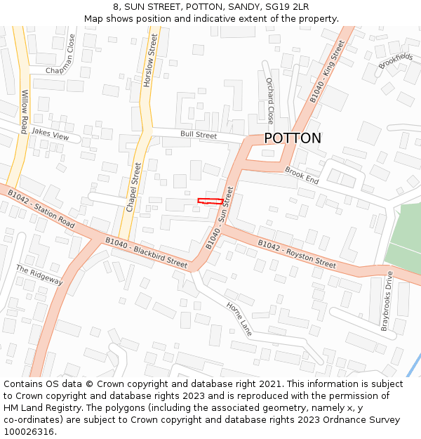 8, SUN STREET, POTTON, SANDY, SG19 2LR: Location map and indicative extent of plot