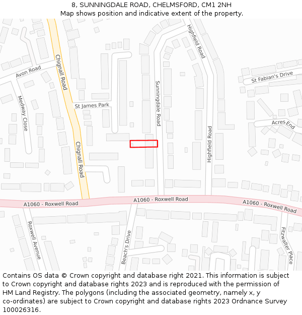 8, SUNNINGDALE ROAD, CHELMSFORD, CM1 2NH: Location map and indicative extent of plot