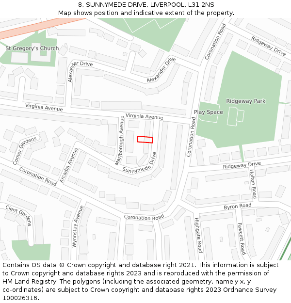 8, SUNNYMEDE DRIVE, LIVERPOOL, L31 2NS: Location map and indicative extent of plot