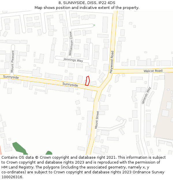 8, SUNNYSIDE, DISS, IP22 4DS: Location map and indicative extent of plot