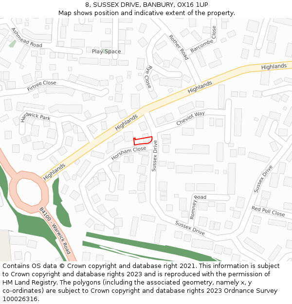 8, SUSSEX DRIVE, BANBURY, OX16 1UP: Location map and indicative extent of plot