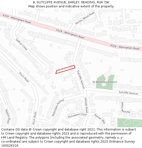 8, SUTCLIFFE AVENUE, EARLEY, READING, RG6 7JW: Location map and indicative extent of plot