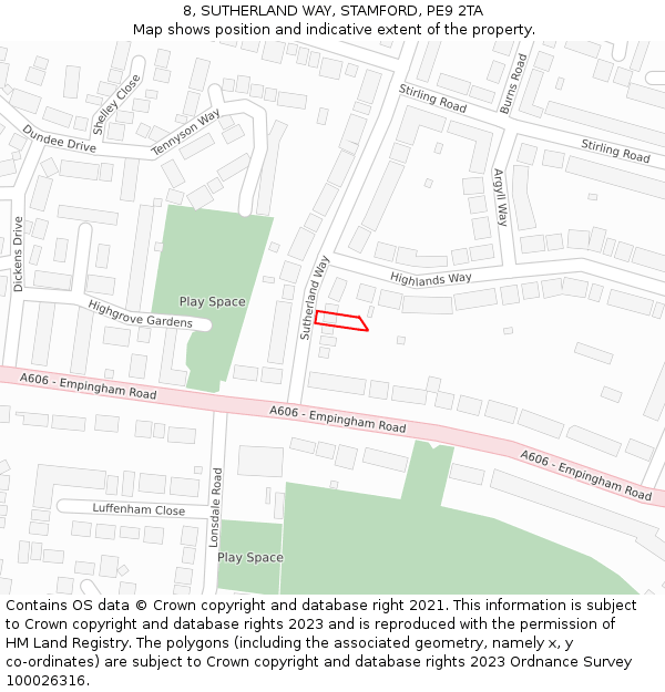 8, SUTHERLAND WAY, STAMFORD, PE9 2TA: Location map and indicative extent of plot