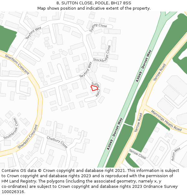 8, SUTTON CLOSE, POOLE, BH17 8SS: Location map and indicative extent of plot