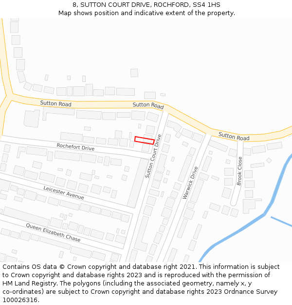 8, SUTTON COURT DRIVE, ROCHFORD, SS4 1HS: Location map and indicative extent of plot