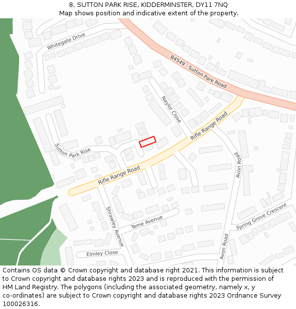 8, SUTTON PARK RISE, KIDDERMINSTER, DY11 7NQ: Location map and indicative extent of plot