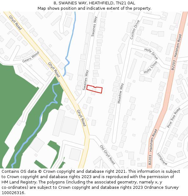 8, SWAINES WAY, HEATHFIELD, TN21 0AL: Location map and indicative extent of plot