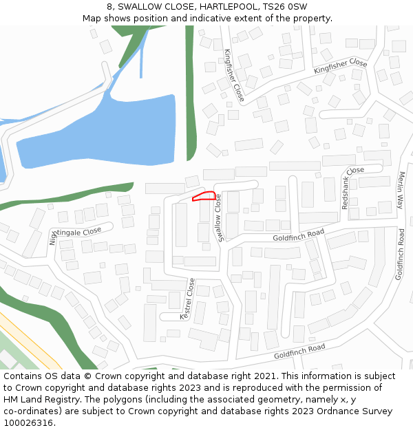 8, SWALLOW CLOSE, HARTLEPOOL, TS26 0SW: Location map and indicative extent of plot