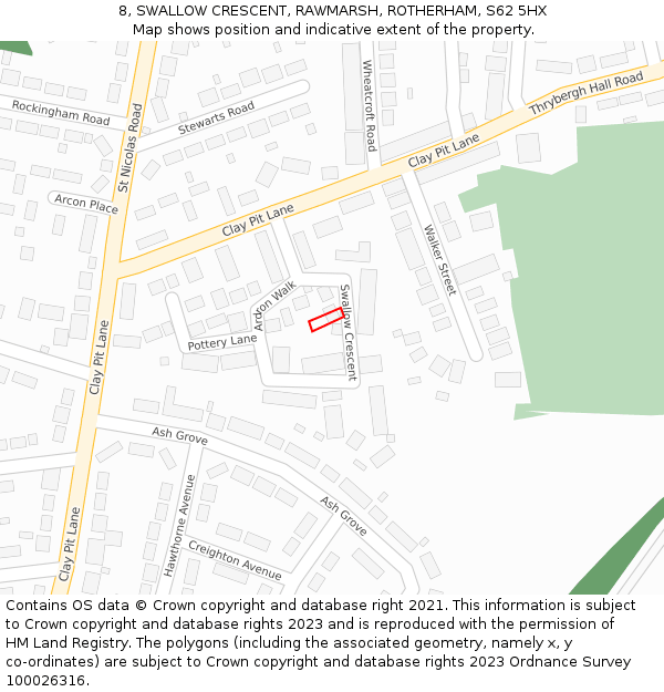 8, SWALLOW CRESCENT, RAWMARSH, ROTHERHAM, S62 5HX: Location map and indicative extent of plot