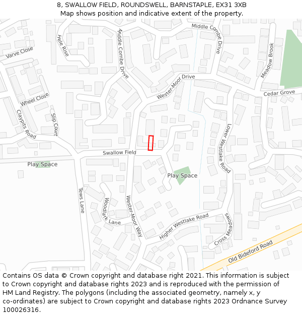 8, SWALLOW FIELD, ROUNDSWELL, BARNSTAPLE, EX31 3XB: Location map and indicative extent of plot