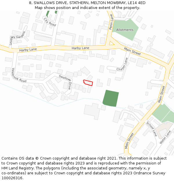 8, SWALLOWS DRIVE, STATHERN, MELTON MOWBRAY, LE14 4ED: Location map and indicative extent of plot