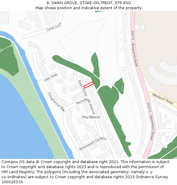 8, SWAN GROVE, STOKE-ON-TRENT, ST6 4SG: Location map and indicative extent of plot