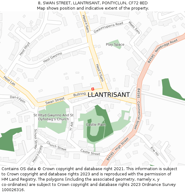 8, SWAN STREET, LLANTRISANT, PONTYCLUN, CF72 8ED: Location map and indicative extent of plot