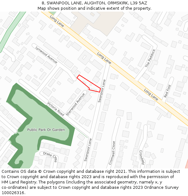 8, SWANPOOL LANE, AUGHTON, ORMSKIRK, L39 5AZ: Location map and indicative extent of plot