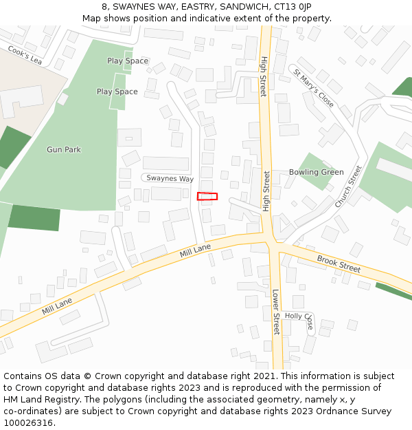 8, SWAYNES WAY, EASTRY, SANDWICH, CT13 0JP: Location map and indicative extent of plot