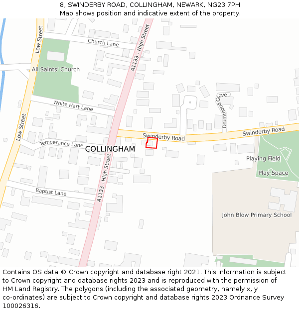 8, SWINDERBY ROAD, COLLINGHAM, NEWARK, NG23 7PH: Location map and indicative extent of plot