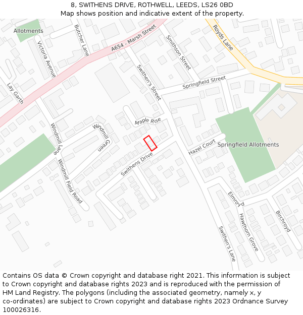 8, SWITHENS DRIVE, ROTHWELL, LEEDS, LS26 0BD: Location map and indicative extent of plot