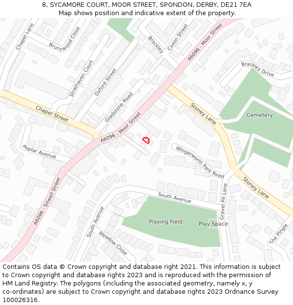 8, SYCAMORE COURT, MOOR STREET, SPONDON, DERBY, DE21 7EA: Location map and indicative extent of plot