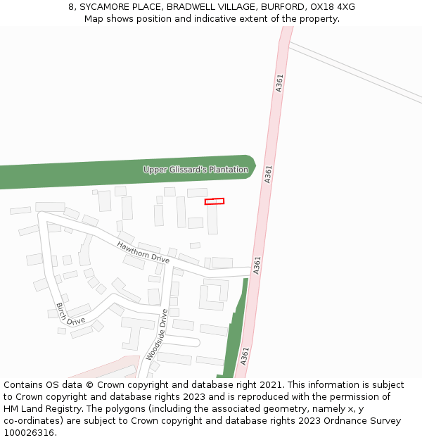 8, SYCAMORE PLACE, BRADWELL VILLAGE, BURFORD, OX18 4XG: Location map and indicative extent of plot