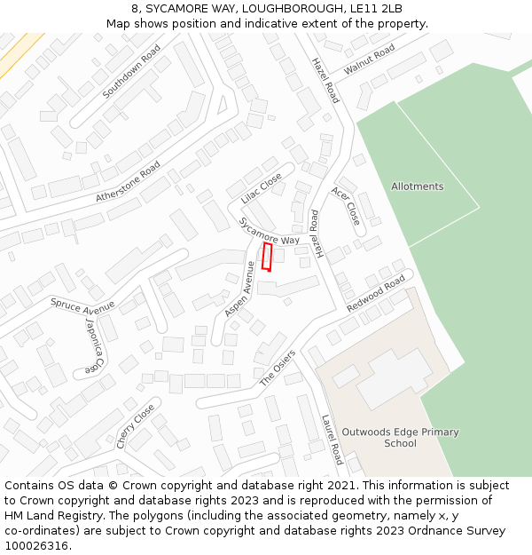 8, SYCAMORE WAY, LOUGHBOROUGH, LE11 2LB: Location map and indicative extent of plot