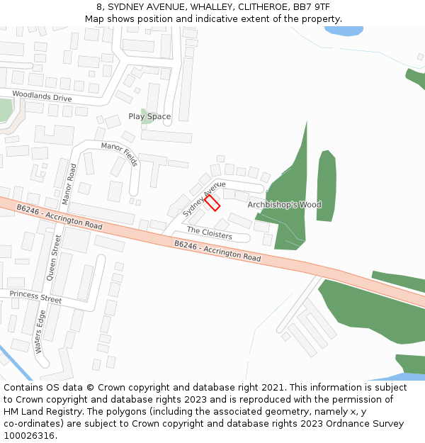 8, SYDNEY AVENUE, WHALLEY, CLITHEROE, BB7 9TF: Location map and indicative extent of plot