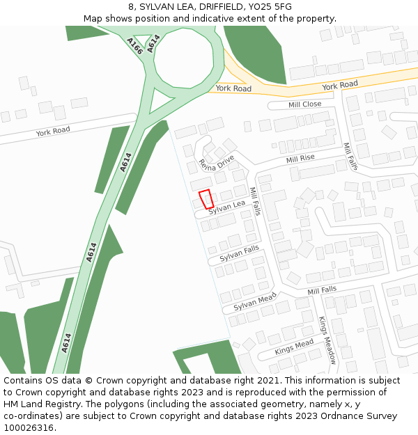 8, SYLVAN LEA, DRIFFIELD, YO25 5FG: Location map and indicative extent of plot