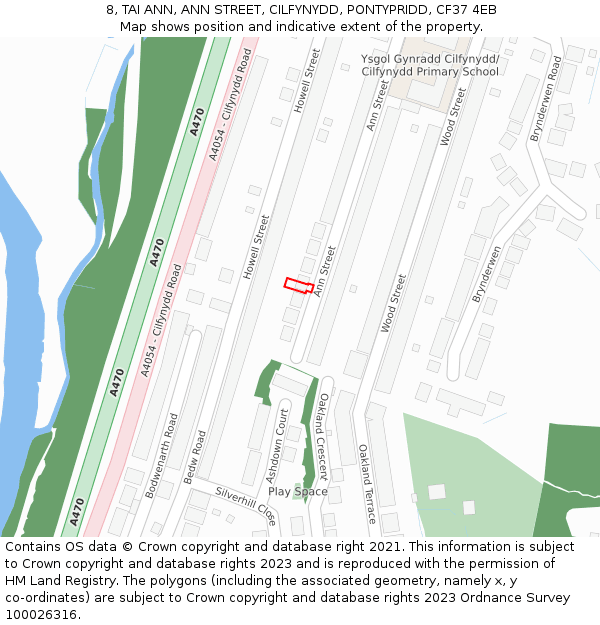 8, TAI ANN, ANN STREET, CILFYNYDD, PONTYPRIDD, CF37 4EB: Location map and indicative extent of plot
