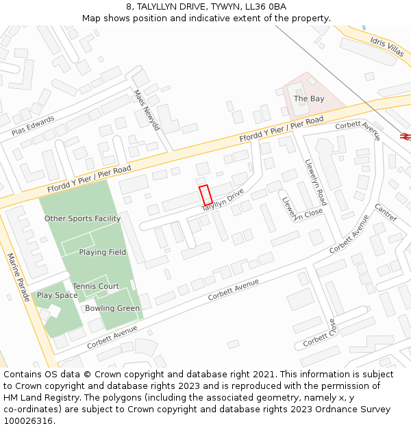 8, TALYLLYN DRIVE, TYWYN, LL36 0BA: Location map and indicative extent of plot