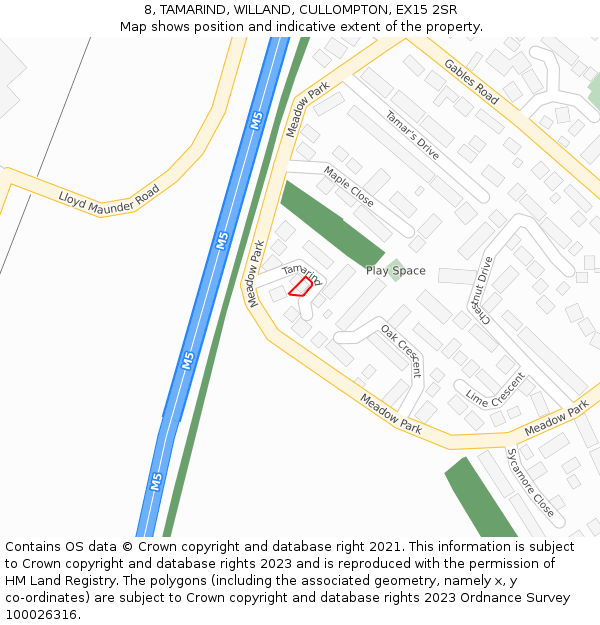 8, TAMARIND, WILLAND, CULLOMPTON, EX15 2SR: Location map and indicative extent of plot