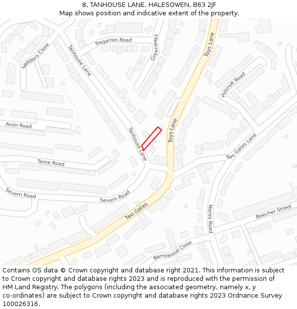 8, TANHOUSE LANE, HALESOWEN, B63 2JF: Location map and indicative extent of plot