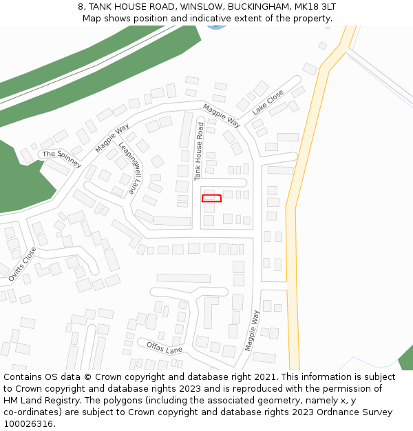 8, TANK HOUSE ROAD, WINSLOW, BUCKINGHAM, MK18 3LT: Location map and indicative extent of plot