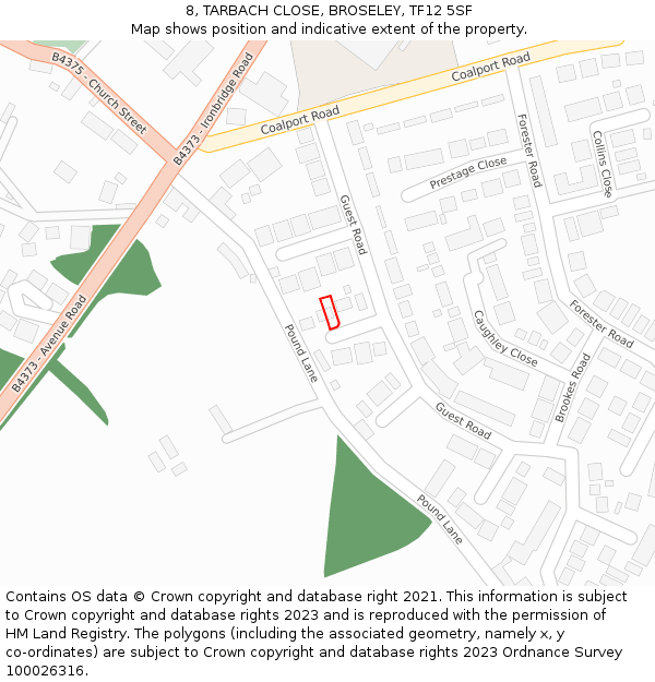 8, TARBACH CLOSE, BROSELEY, TF12 5SF: Location map and indicative extent of plot