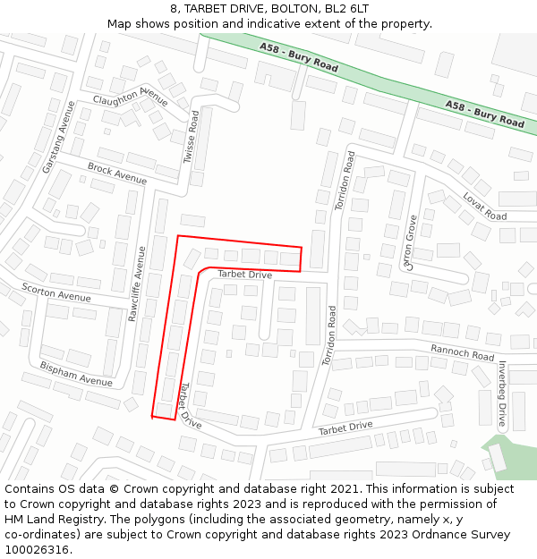 8, TARBET DRIVE, BOLTON, BL2 6LT: Location map and indicative extent of plot