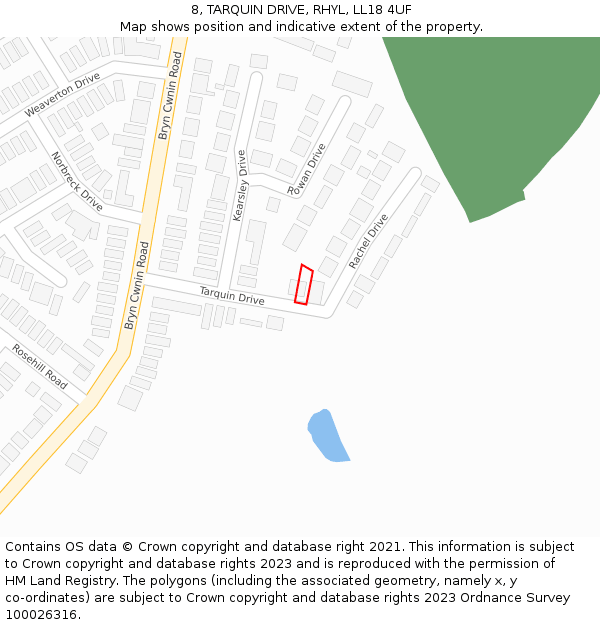 8, TARQUIN DRIVE, RHYL, LL18 4UF: Location map and indicative extent of plot