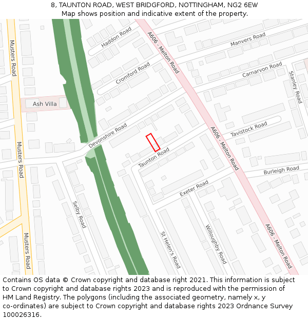 8, TAUNTON ROAD, WEST BRIDGFORD, NOTTINGHAM, NG2 6EW: Location map and indicative extent of plot