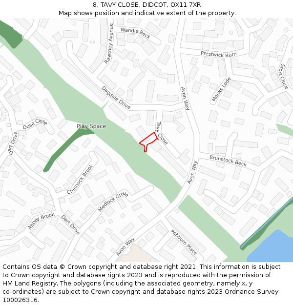 8, TAVY CLOSE, DIDCOT, OX11 7XR: Location map and indicative extent of plot