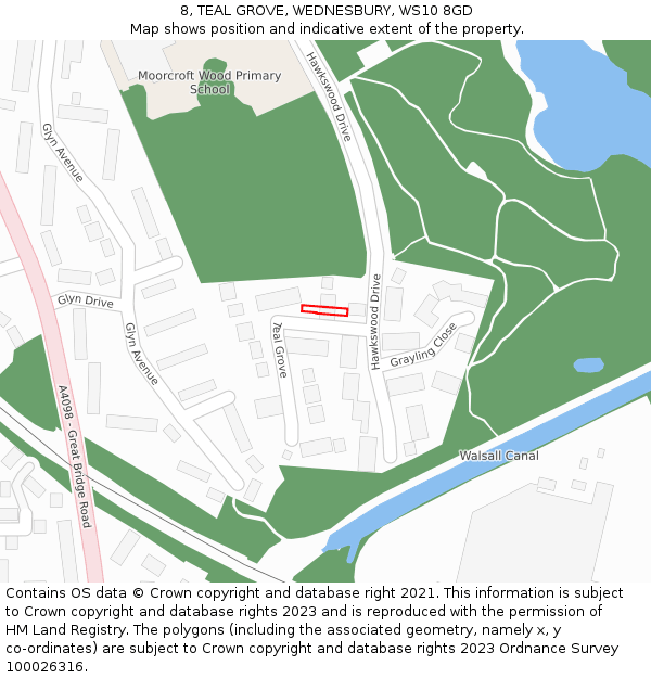 8, TEAL GROVE, WEDNESBURY, WS10 8GD: Location map and indicative extent of plot