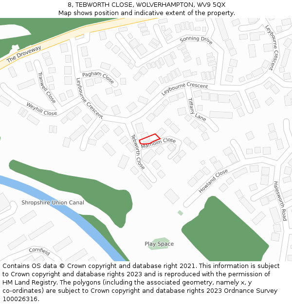 8, TEBWORTH CLOSE, WOLVERHAMPTON, WV9 5QX: Location map and indicative extent of plot
