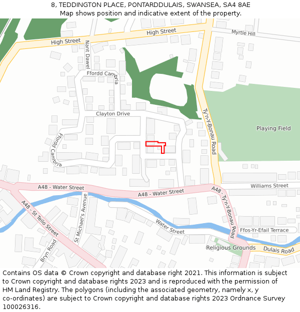 8, TEDDINGTON PLACE, PONTARDDULAIS, SWANSEA, SA4 8AE: Location map and indicative extent of plot