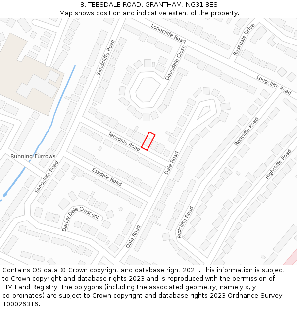 8, TEESDALE ROAD, GRANTHAM, NG31 8ES: Location map and indicative extent of plot