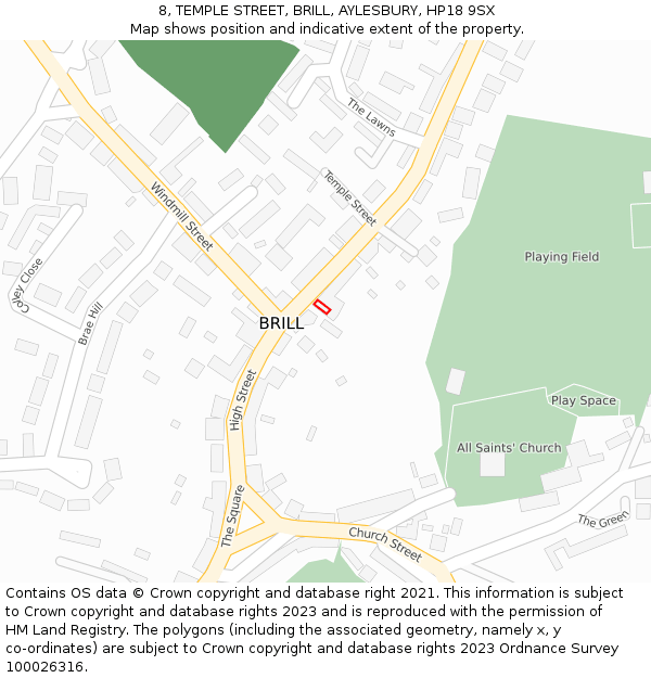 8, TEMPLE STREET, BRILL, AYLESBURY, HP18 9SX: Location map and indicative extent of plot