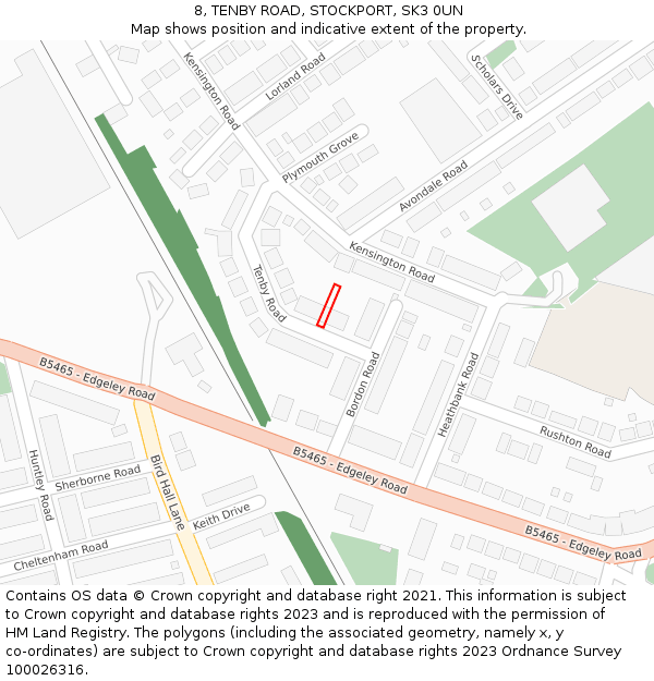 8, TENBY ROAD, STOCKPORT, SK3 0UN: Location map and indicative extent of plot