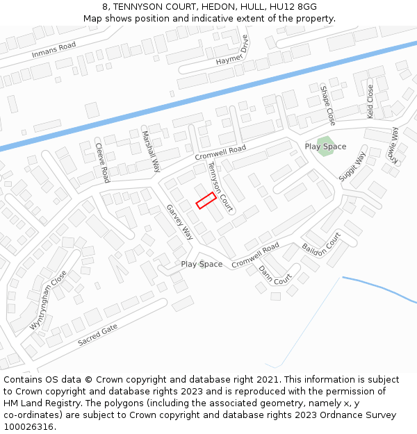 8, TENNYSON COURT, HEDON, HULL, HU12 8GG: Location map and indicative extent of plot