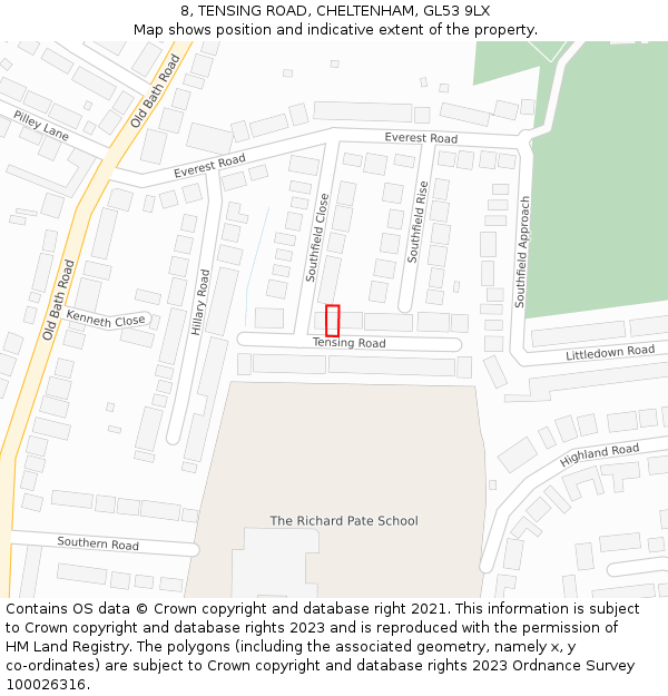 8, TENSING ROAD, CHELTENHAM, GL53 9LX: Location map and indicative extent of plot