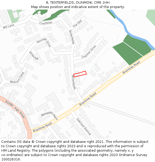 8, TENTERFIELDS, DUNMOW, CM6 1HH: Location map and indicative extent of plot