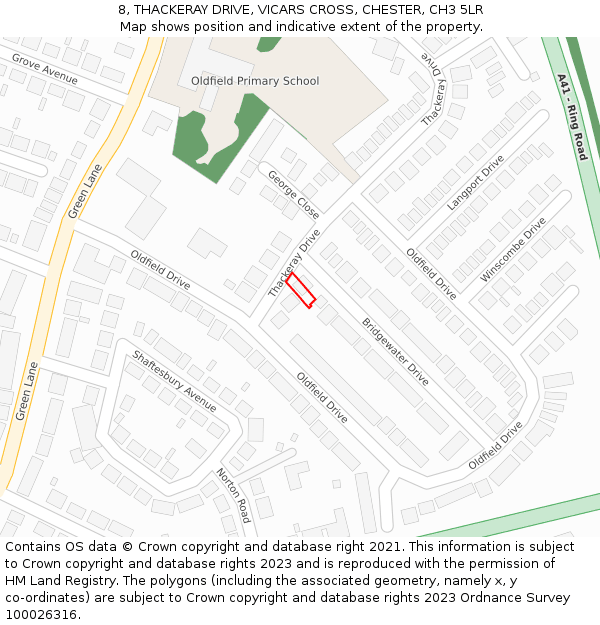 8, THACKERAY DRIVE, VICARS CROSS, CHESTER, CH3 5LR: Location map and indicative extent of plot